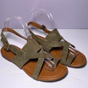 Franco Sarto Womens Olive Green Suede Strap Sandals Sz 8 Buckle Closure Toe Loop